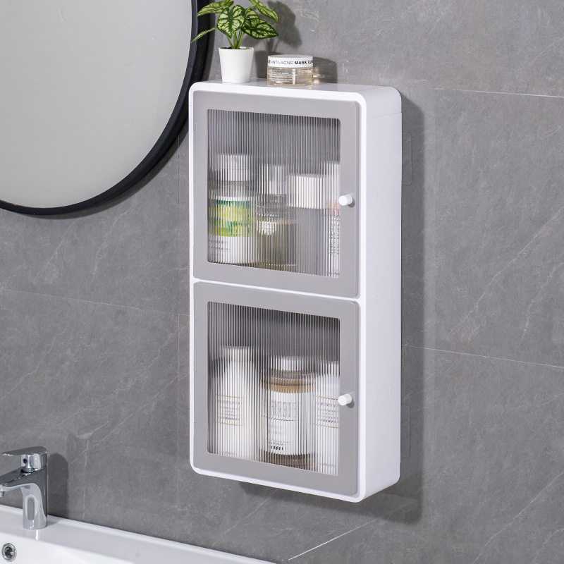 Estante de almacenamiento para el baño, a prueba de polvo e impermeable, sin perforaciones, almacenamiento de maquillaje de plástico, gabinete de almacenamiento para el baño multicapa a prueba de humedad