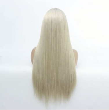 Peruca gris fibra química frente encaje rizado largo encaje europeo y americano cabello largo cubierta LW0282