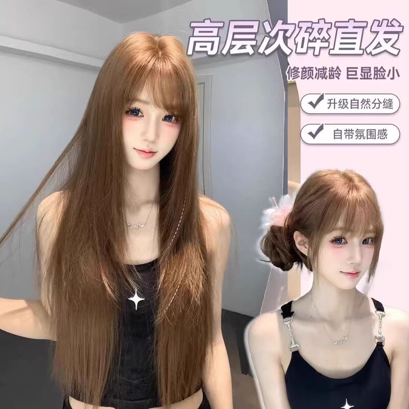 【Vintage Baby】Duo Xiu Wig Dirty Orange Color with Bangs Long Straight Hair Lolita Girl Group Style Full Head Wig
