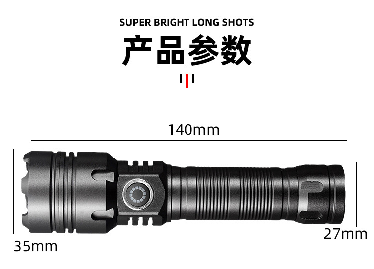 Portable Strong Light Flashlight for Outdoor Camping, Five-Level Adjustable Zoomable USB Flashlight, Aluminum Alloy Strong Light Flashlight