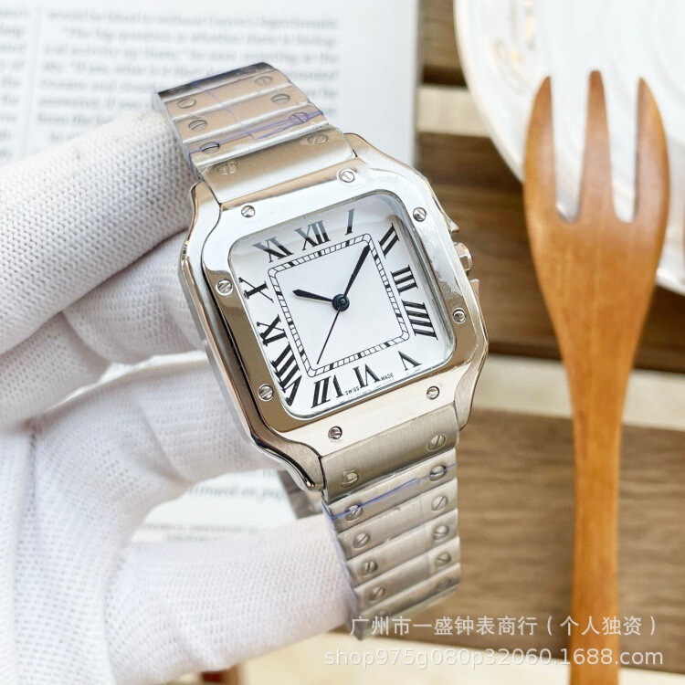 Foreign Trade Santos Watch Couple Model Little Cheetah Dumont Series Baked Blue Needle Fully Automatic Mechanical Watch Cross-Border Wholesale