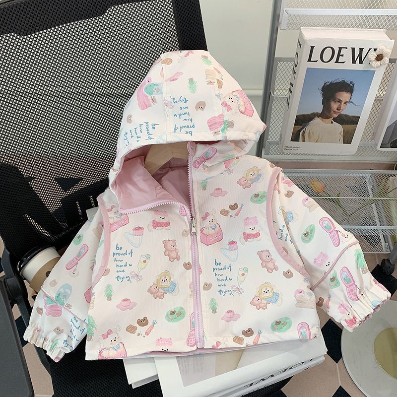 Girls' Outwears Spring & Fall 2025 New Style Girls' Reversible Spring & Fall Baby Hooded Tops and Jackets