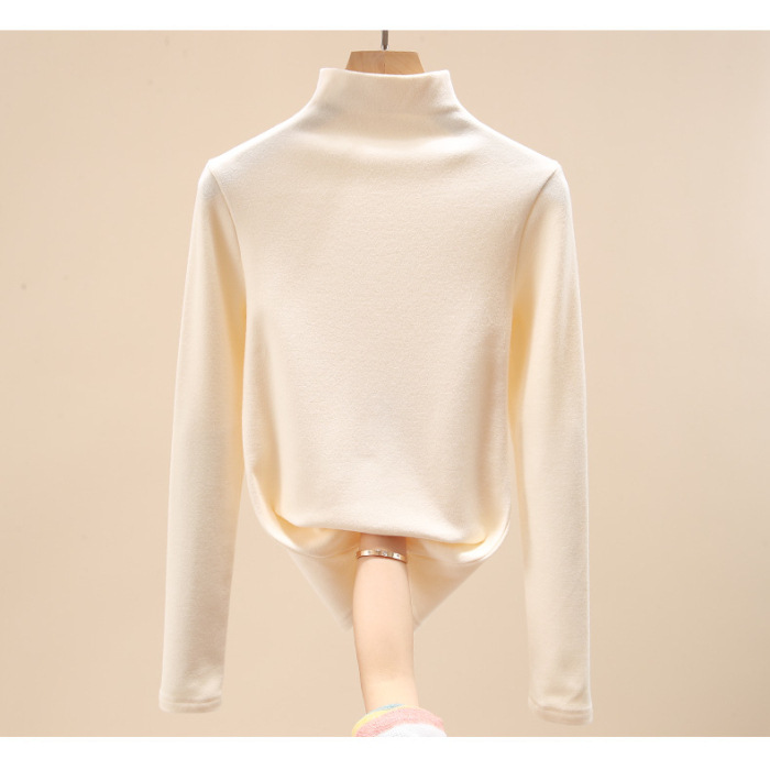 Niñas 2023 nueva camisa de fondo Otoño e Invierno ropa de terciopelo para niños bebé de manga larga Camiseta de cuello alto estilo occidental Top cálido