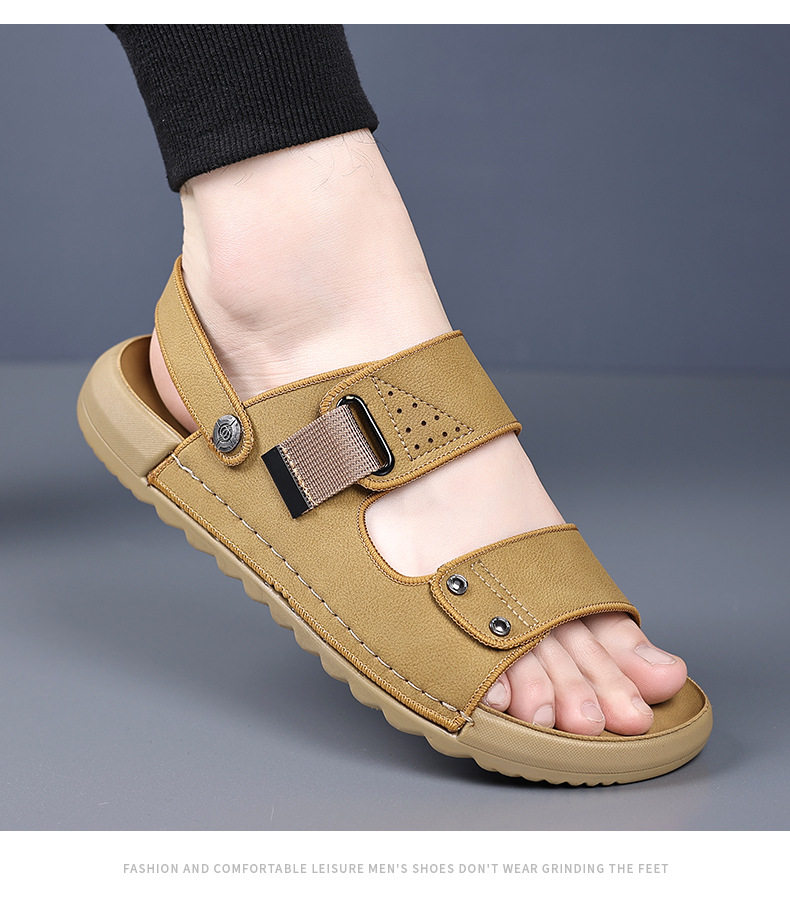 Dép sandal nam quai ngang đế mềm đi được hai kiểu, thoáng khí chống trượt — 5555 màu kaki, 5555 màu vàng chi tiết 10