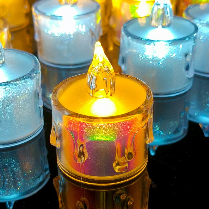 仿真迷你LED电子蜡烛透明水晶流泪小蜡烛节日氛围浪漫摆件装饰灯|undefined