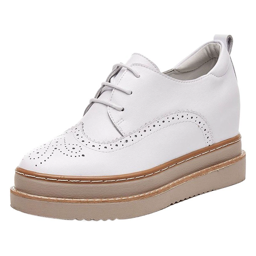 Оптовая продажа женских повседневных туфель на платформе с увеличением роста, на шнуровке, из натуральной кожи, на толстой подошве, весна 2025, модель 1720