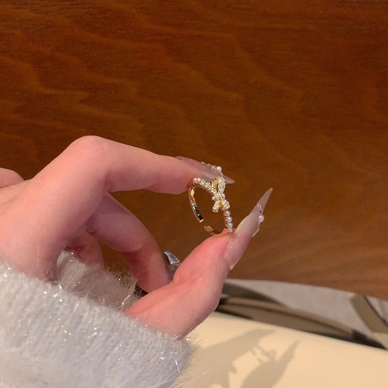 超闪锆石珍珠几何圆形多层开口戒指精致时尚食指戒轻奢高级感手饰|undefined