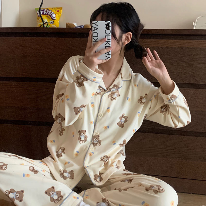 新款纯棉睡衣女秋长袖长裤开衫卡通可爱帕恰狗女款舒适家居服套装|undefined
