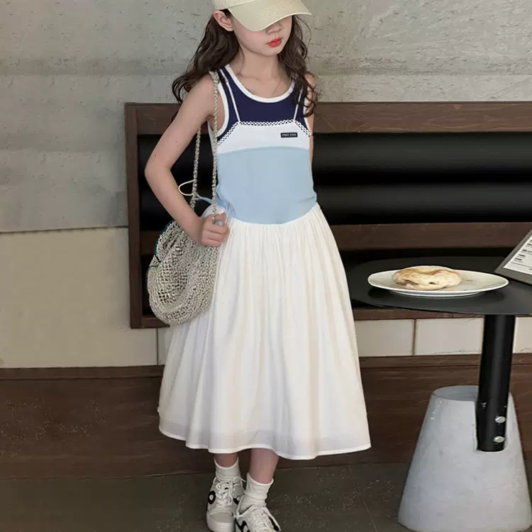 女童吊带连衣裙夏装2025新款儿童拼接棉布裙女孩夏季洋气公主裙子