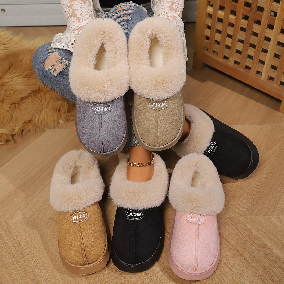 Nuevos zapatos de algodón transfronterizos de moda de otoño y invierno, zapatillas de algodón para parejas de moda interior y exterior, zapatos cálidos