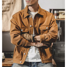 美式复古工装牛仔套装男夹克外套春秋季潮牌痞帅气搭配牛仔裤一套