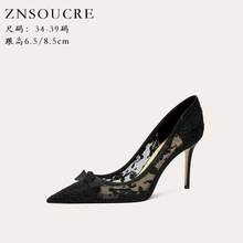 718-3夏季新款性感网纱蝴蝶结尖头羊皮女跟鞋尖头细高跟女主纱鞋