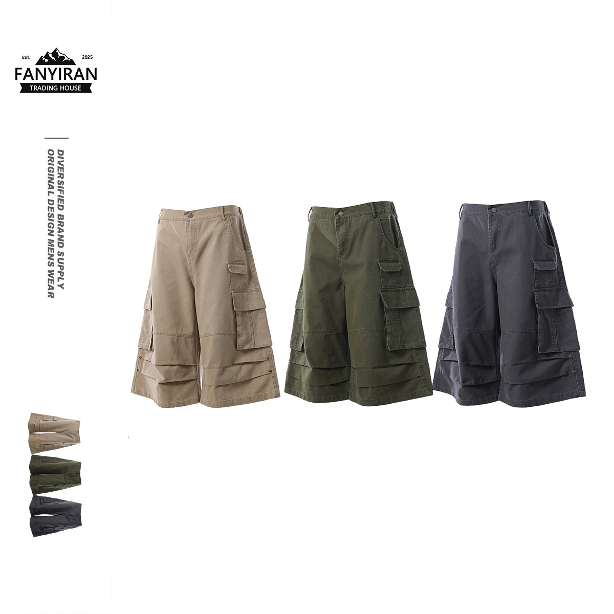 American Retro New Cropped Pants for Men, Loose Summer Thin Casual Shorts, Workwear Splicing, Heavy Cropped Pants