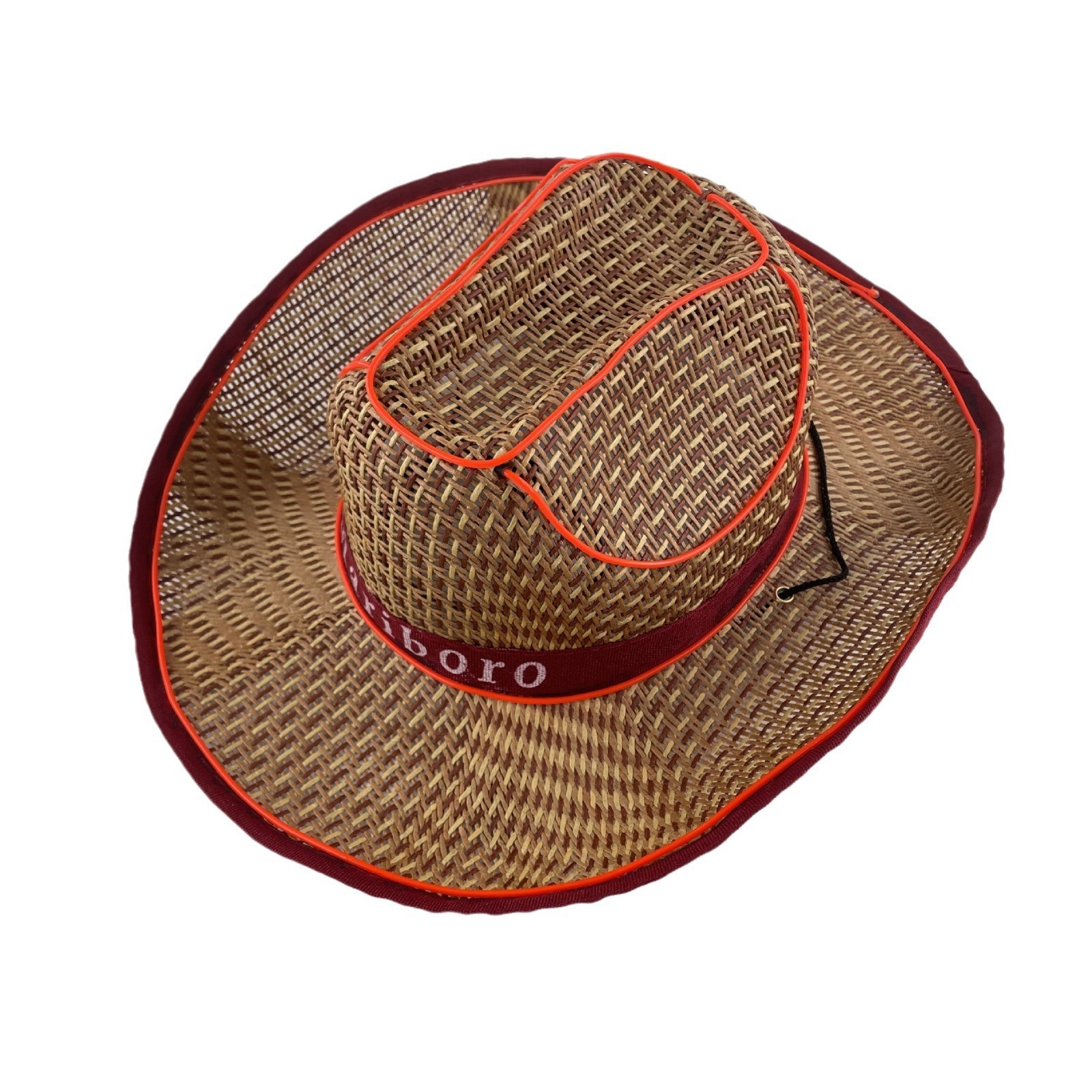 #614-2 3V无线款-草帽发光牛仔帽（翘沿酒红）（红色）