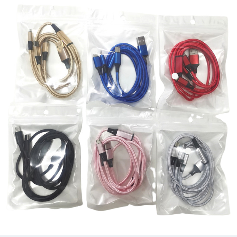 【必需品】織物1対3データケーブル スリーインワン充電ケーブル スリーインワン携帯電話充電ロゴギフト