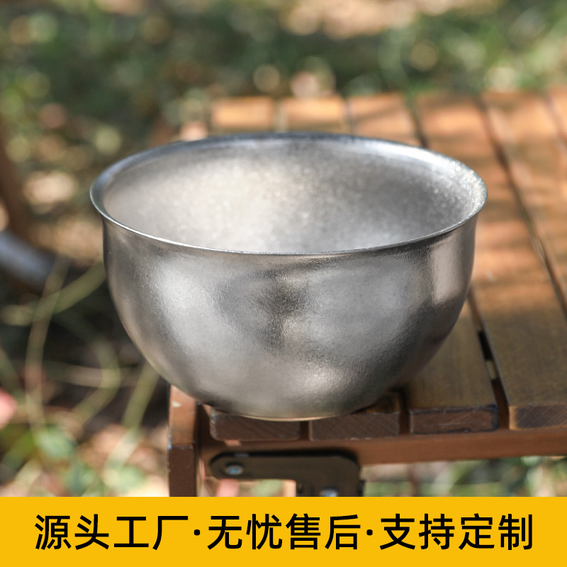 Pure Titanium Double-Layer Bowl, Outdoor Camping Rice Bowl, Household Large-Capacity Soup Bowl, Anti-Scalding Titanium Bowl, Portable Titanium Tableware