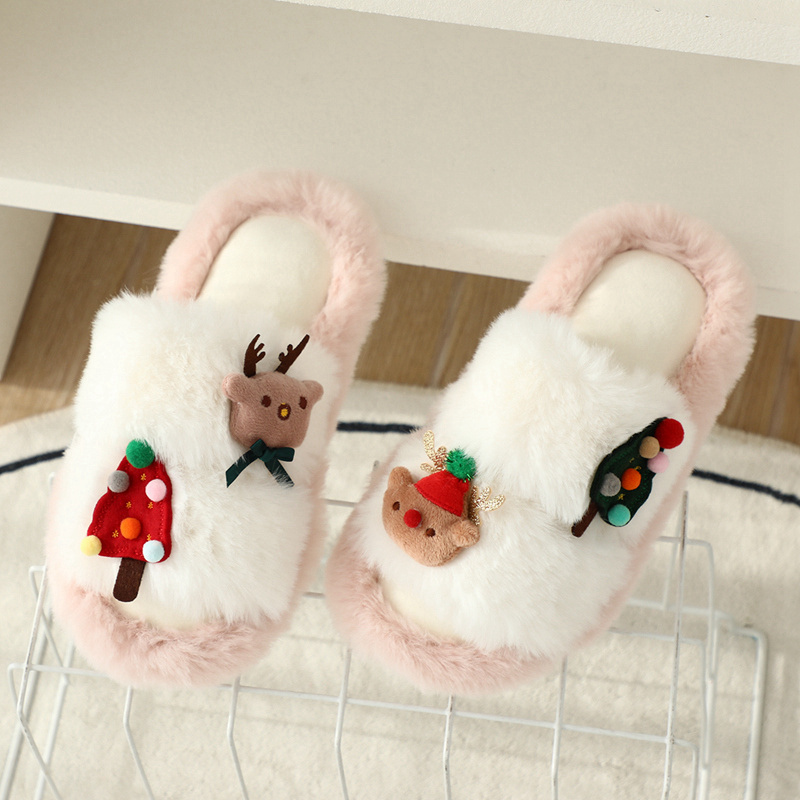 Interés transfronterizo de Navidad alce algodón zapatillas peluche árbol de Navidad casa peluche zapatillas de piso estudiantes regalos image 7