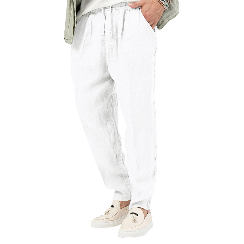 2024 Summer New Thin Men's Fashion Large Solid Casual Drawstring Cotton Hemp Pants_voghion.com