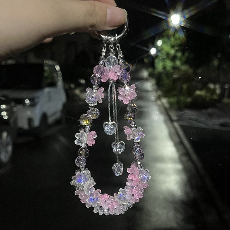 轻奢超闪粉紫色水晶钥匙扣高端精致少女心防丢摔手机包包甜美挂链|undefined