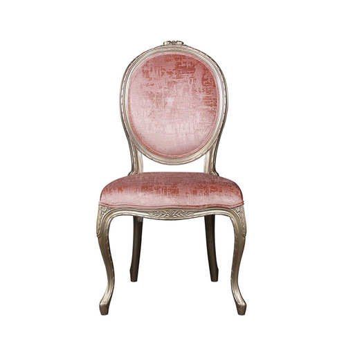 French Country Rustic Carved Dining Chair, American Vintage Fabric Leisure Chair, Peachwood Bedroom Gilded Vanity Stool