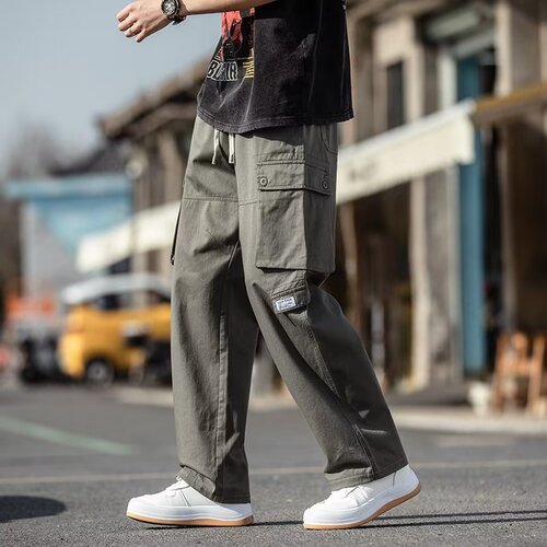 Cross-border Japanese military green work pants for men, multi-pocket functional casual pants for men, straight-leg loose wide-leg pants