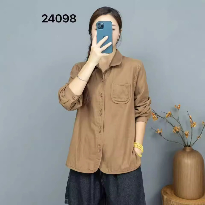 2025 spring new ladies shirt loose casual cotton and linen top women's literary retro solid color long sleeve wholesale 2025 spring new ladies shirt loose casual cotton and linen top women's literary retro solid color long sleeve wholesale