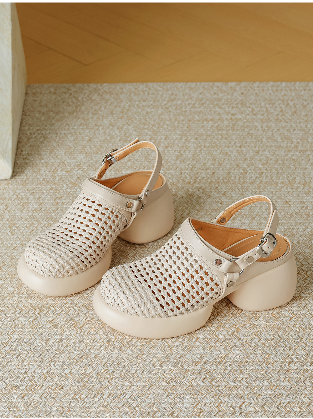 Sandal cao gót nữ mũi hở đế dày gót 6 cm phong cách dệt — đen chi tiết 17