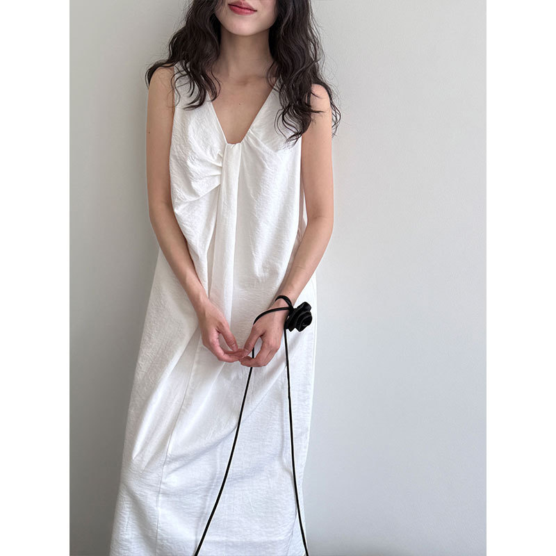 Luxi Korean Style Temperament Kink Collar Two-sided Vesset Dress Women's Summer New Loose Slimming dress 3586