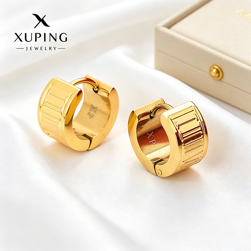 Xuping acero inoxidable 24k nicho de color diseño de aretes digitales romanos pendientes personales transfronterizos europeos y estadounidenses al por mayor