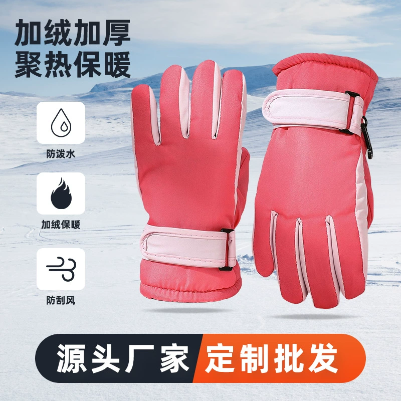 Заводские индивидуальные лыжные перчатки для детей от 3 до 9 лет, ветрозащитные и теплые велосипедные спортивные перчатки из бархата для кросс-борда.