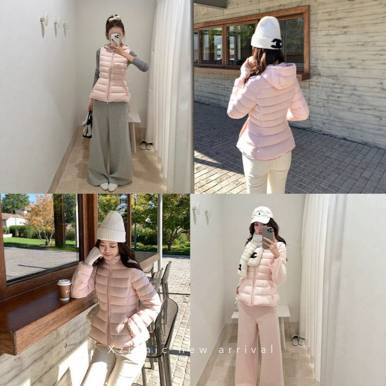 2026 New Pink Korean Style Hooded 90% White Duck Down Down Jacket for Women, Ribbed Waist, Slim-Fit Vest, Lightweight Coat 2026 New Pink Korean Style Hooded 90% White Duck Down Down Jacket for Women, Ribbed Waist, Slim-Fit Vest, Lightweight Coat
