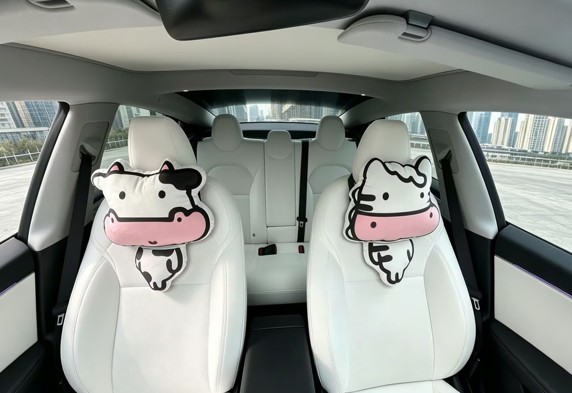 Cow and Horse Headrests, Car Headrests, Quirky and Personalized Headrests, Happy Little Cow and Horse Cartoon Headrests, Neck Pillows for Office Workers