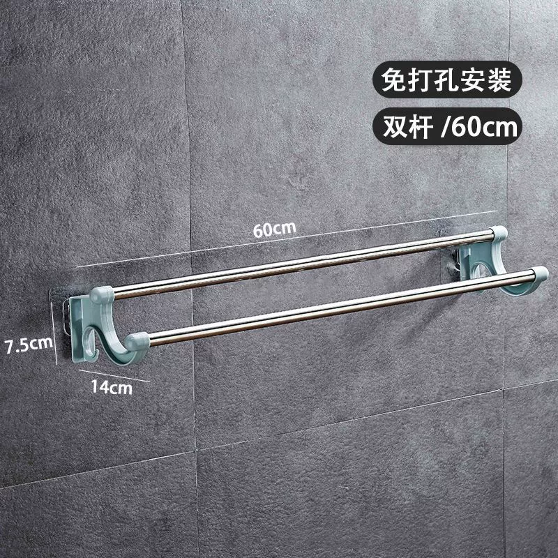 Stainless steel multi-purpose towel rack with hooks, no drilling, various sizes, durable design