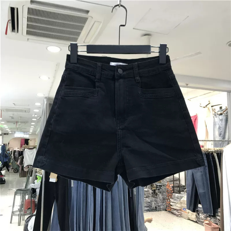 Black Denim Shorts for Women with Pear-Shaped Body Shape, Summer Thin Style, Plus Size, Slightly Chubby, High-Waisted, Slimming A-Line Wide-Leg Hot Pants