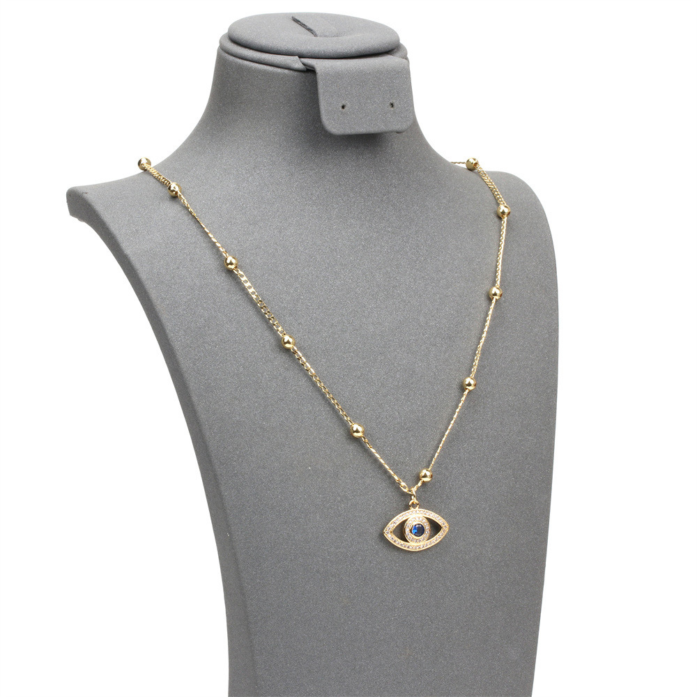 simple diamond-encrusted devilu0027s eye copper gold-plated bead necklace wholesale