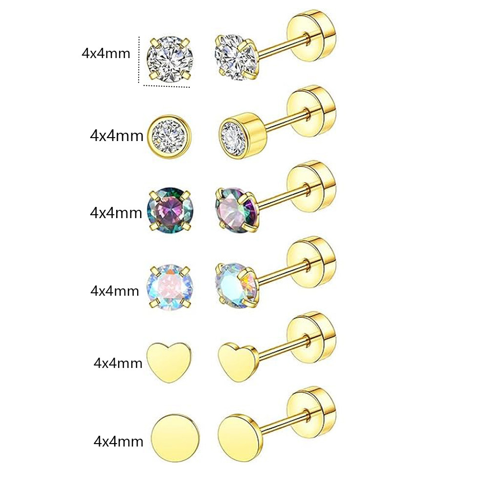 Simple Star Stainless Steel Ear Piercing Jewelry Set - 10-12 Pairs Cartilage Earrings, Twist Ball Earrings for Sleeping detail image 10