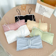 性感蕾絲聚攏美背抹胸吊帶排扣內衣女冰絲裹胸露肩防走光打底背心