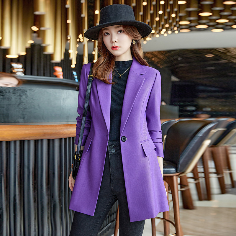 Purple Suit Coat Coat Women's Autumn and Winter 2023 New Fashion High-end Sense Slim-fit Long Small Suit Top