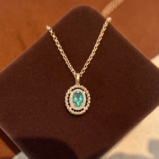 Imperial Princess Diamond Jewelry 18K Gold Set Emerald Pendant Women's Diamond Set Egg-Shaped Gem Pendant Single Pendant with Certificate