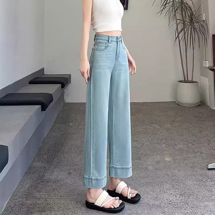 莱赛尔凉感直筒裤裤女2025夏季薄高腰小个子窄版软牛仔九分烟管裤|undefined