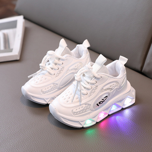 New fashionable sports luminous spring and autumn breathable casual shoes with lights for small and medium-sized children lightweight soft-soled baby toddler shoes