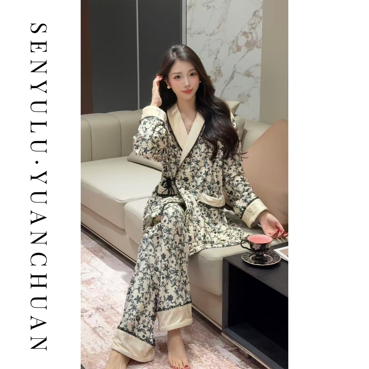【Half Dream Flower Island】Autumn and winter island velvet warm robe and pants for women, slimming and suitable for outerwear, high-end sleepwear 【Half Dream Flower Island】Autumn and winter island velvet warm robe and pants for women, slimming and suitable for outerwear, high-end sleepwear
