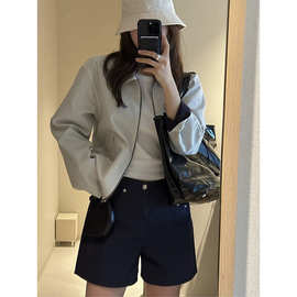 现货 双面穿条纹翻领夹克女2025春季韩东大门休闲宽松双面外套