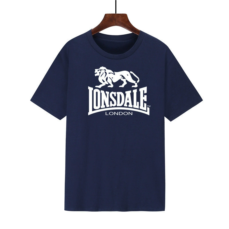 Трансграничный экспорт, европейская и американская новая летняя футболка с принтом дракона и льва Lonsdale, мужской и женский пуловер с круглым вырезом, хлопок с короткими рукавами