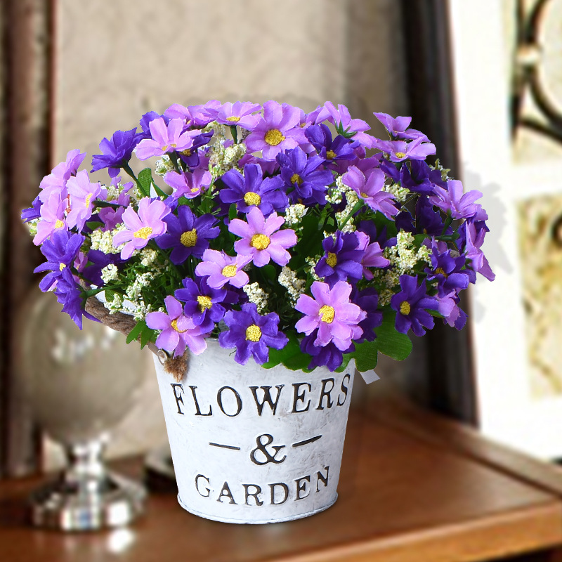 Flores falsas Decoración de arreglo floral de arte de hierro americano Ramo falso Planta pequeña en maceta Mesa de comedor Decoración de la sala de estar Decoración Flor de seda de plástico