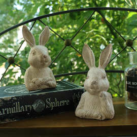 INS简约北欧可爱萌礼物拍摄道具家饰乡村小白兔摆设树脂兔子摆件