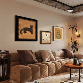 中古风客厅装饰画沙发背景墙挂画高档大气餐厅组合画抽象艺术壁画