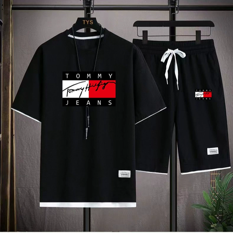 Летние новые вафли с короткими рукавами наряд мужской корейский свободный молодежный красивый шорты с короткими рукавами повседневный набор из двух частей