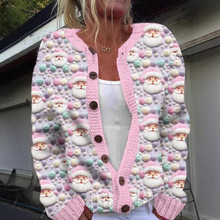 外贸独立站新款圣诞3D数码印花女士开衫卫衣外套女装秋冬款欧美