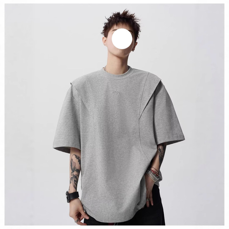 Loose-Fitting Short-Sleeve T-Shirt for Men, Summer American High Street Deconstructed Crew Neck Pullover, Trendy Brand Design Loose-Fitting Short-Sleeve T-Shirt for Men, Summer American High Street Deconstructed Crew Neck Pullover, Trendy Brand Design